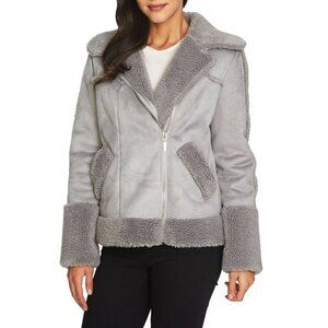 NWT 1.STATE WOMENS FAUX-FUR MOTORCYCLES JACKETS GRAY SIZE MEDIUM 